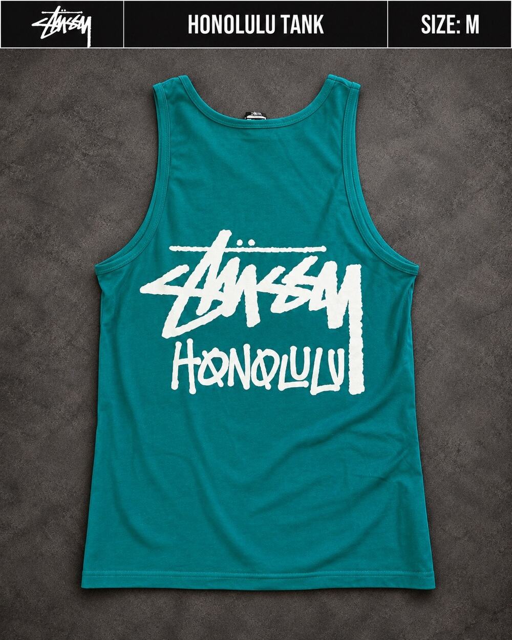 Stüssy Honolulu Chapter Tank Top Teal Medium NWOT